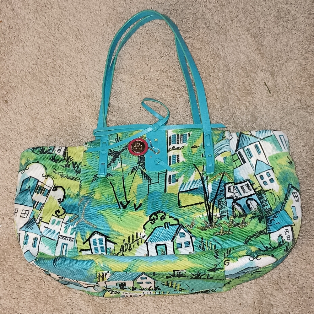 The Sak Pink Label Colorful Tropical Village Tote Bag